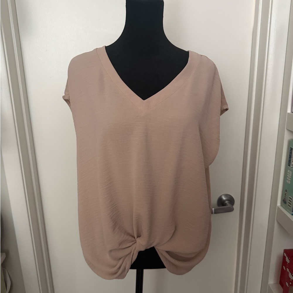 Elegant Beige Knot-Front Blouse
